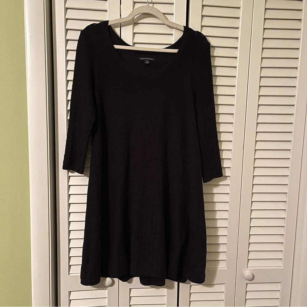 American Eagle 3/4 Sleeve Scoop Neck Black Sweater Dress Size Large